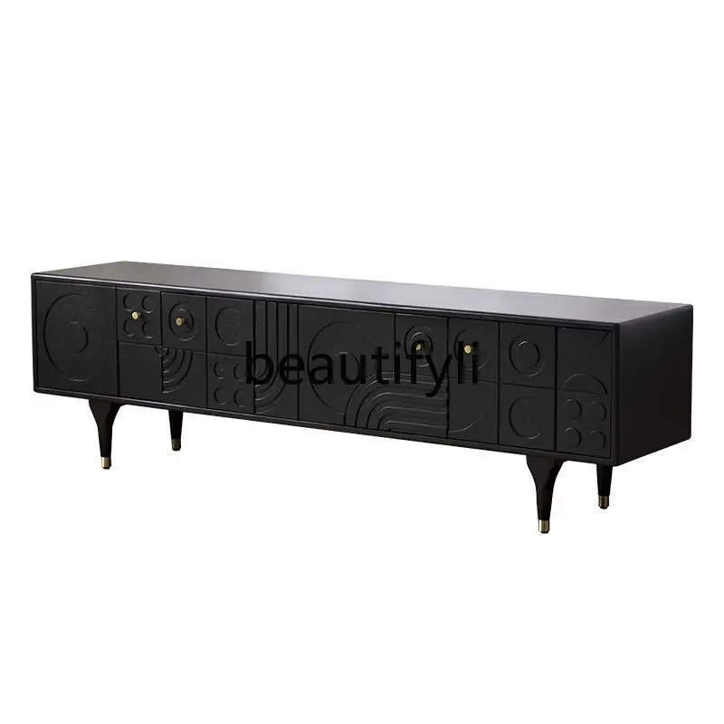 

Nordic, TV, retro solid wood carving flower floor cabinet, antique storage in the living room, entrance cabinet