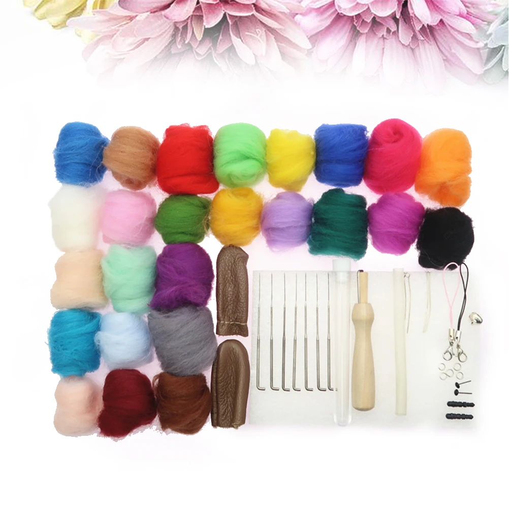 

1 set 25 Colors Roving Yarn Kits for Wool Fiber Yarn Needle Felting Jewelry Art Craft Gifts Wool Fiber with Tool Knitting
