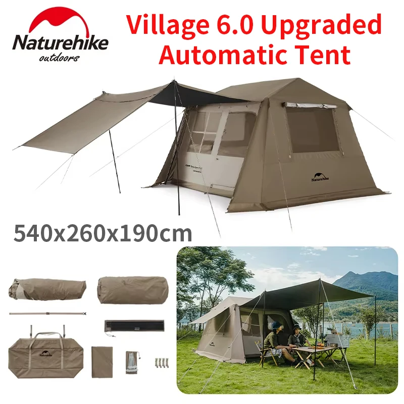 Naturehike Village 6.0 One Touch Tent Hut Automatic Tent for 4-8 People Family Camping UPF11000+ Waterproof 150D Black Coated