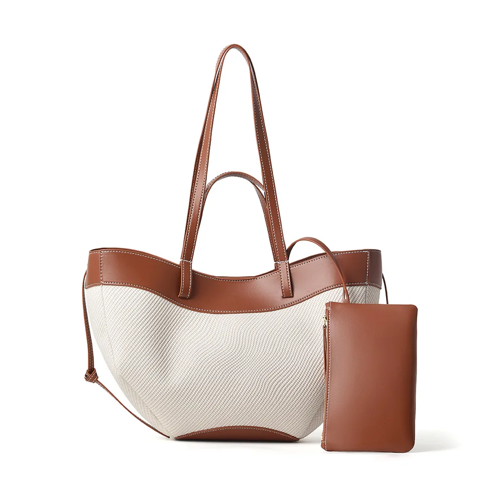 

New Cowhide Knitted Splicing Wing Bag Large-capacity Commuter Tote Bag Portable Shopping Bag Women's Shoulder Bag