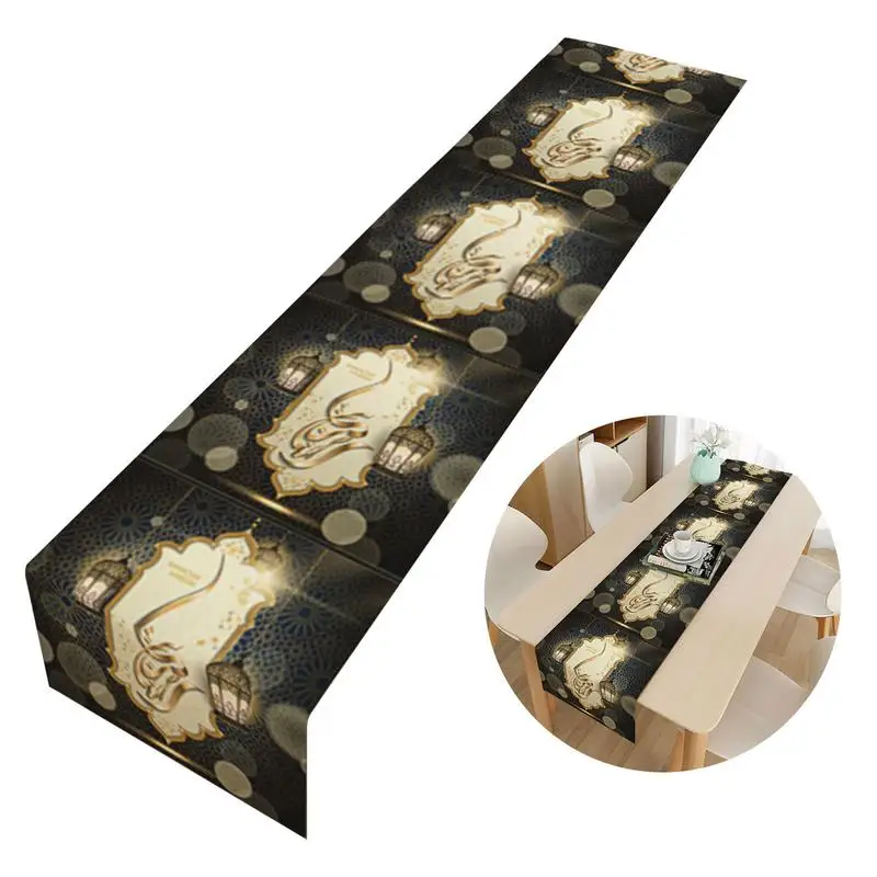 Eid Table Runner  Reusable Table Cloth  Eid Star Moon Dining Table Runner  for Muslim Ramadan Festival Room Party Supplies