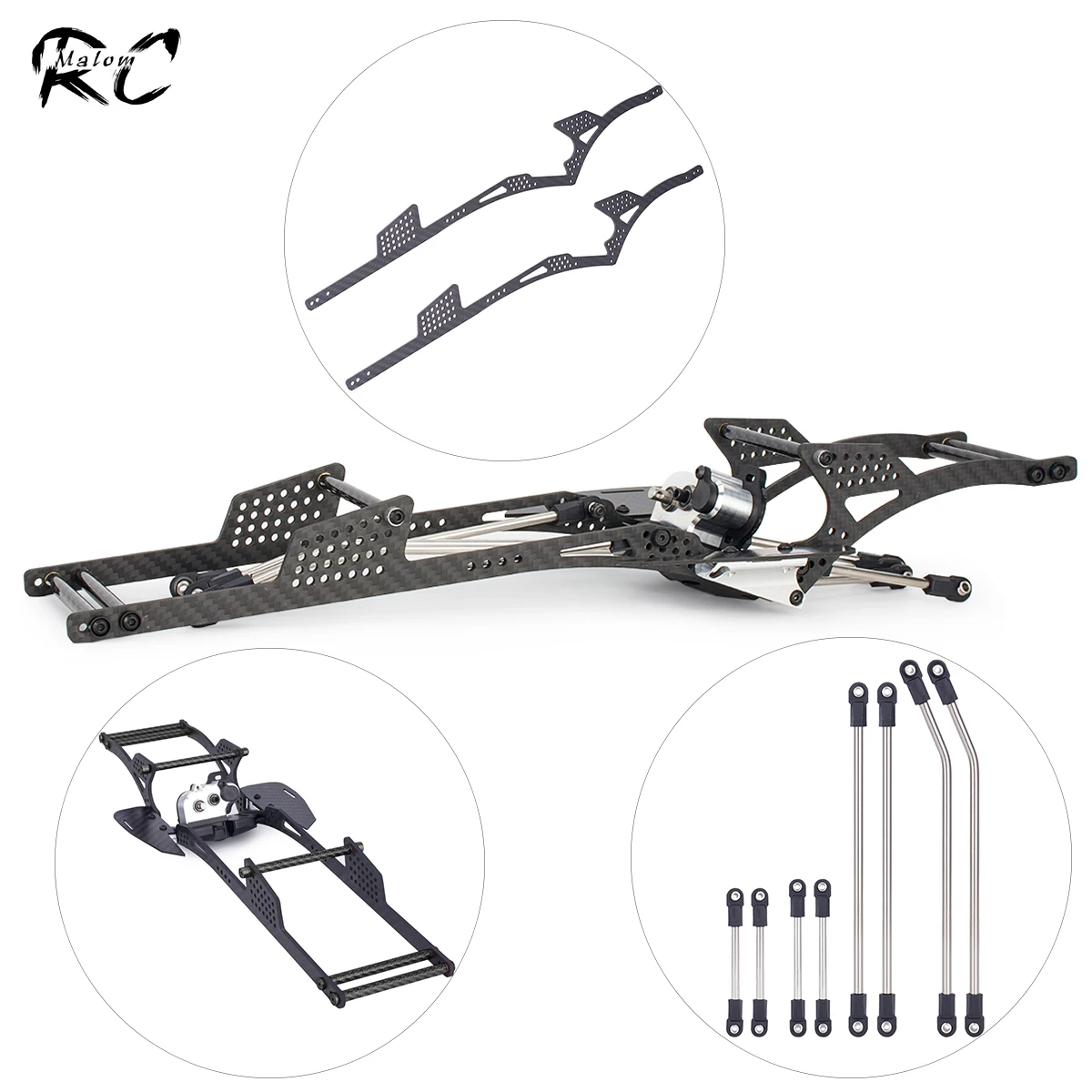 LCG Chassis Kit Carbon Fiber for 1/10 RC Crawler Car Axial SCX10 Capra Low Center Gravity Upgrade with Links Gearbox Parts