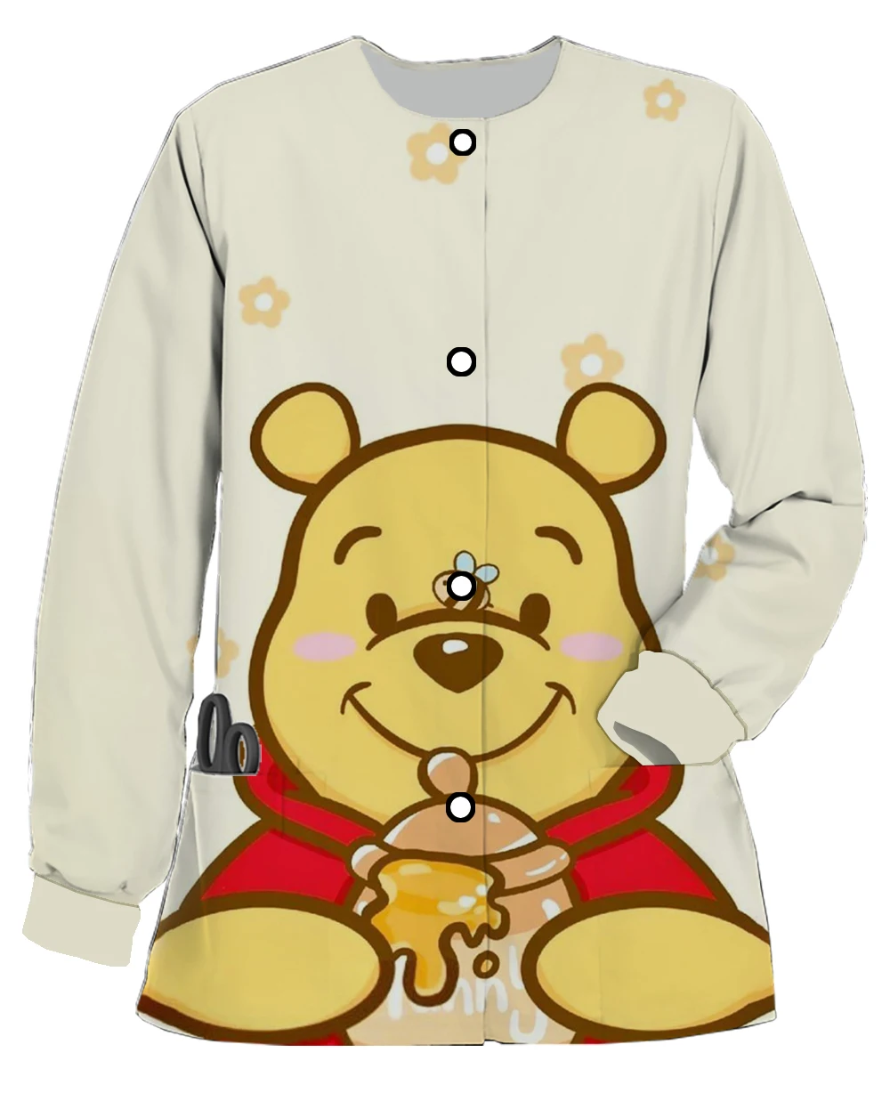 Disney series Winnie the Pooh cute affinity women\'s work clothes long sleeve round neck scrub jacket nursing clothes