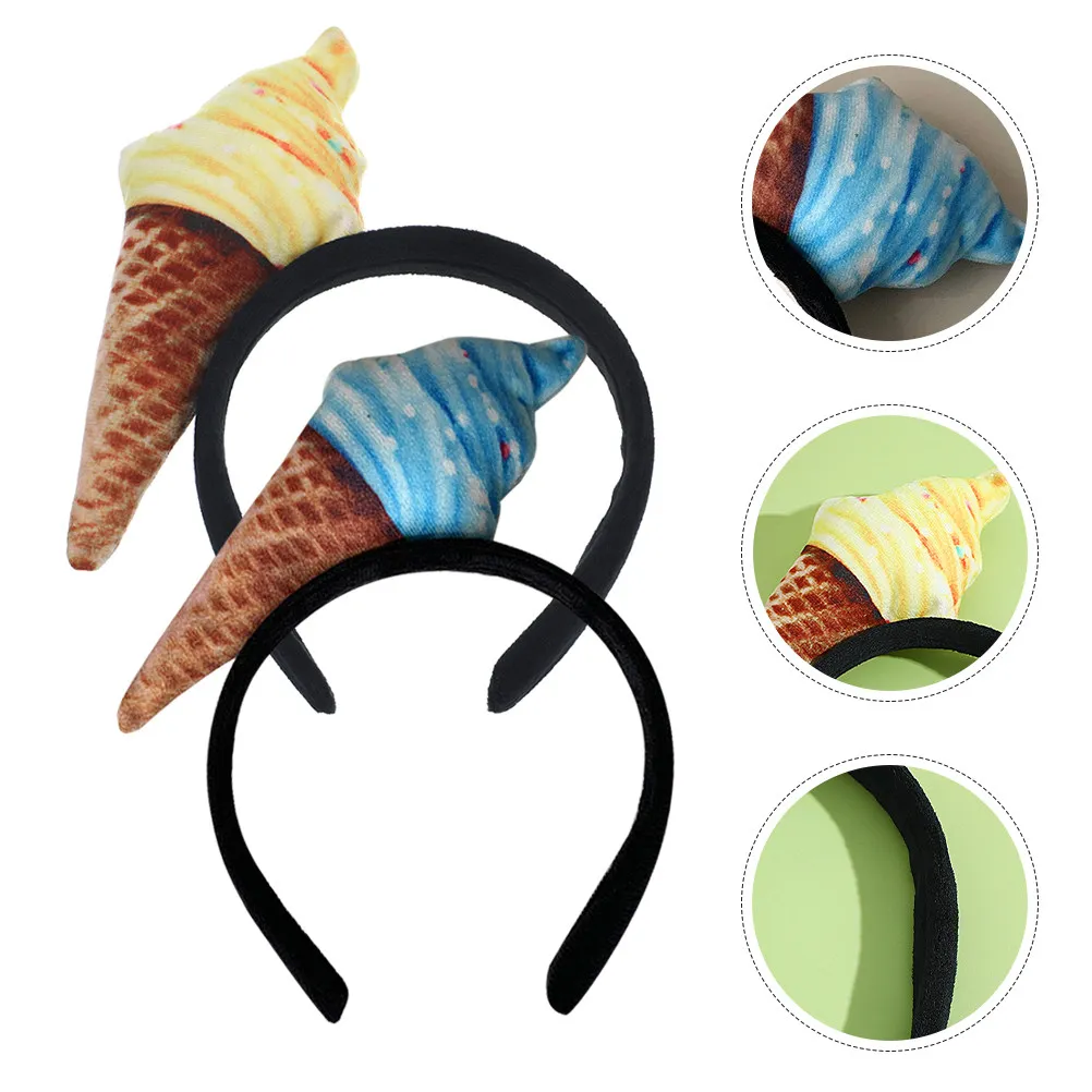 

2Pcs Ice Cream Hair Bands Womens Fabric Headbands Cute Hair Accessories Washing Headdress