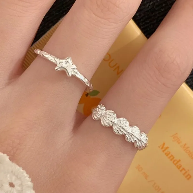 VENTFILLE 925 Sterling Silver Star Stacking Rings For Women Shell Frosted Ins Ocean Sweet Opening Jewelry Party Gift Dropship