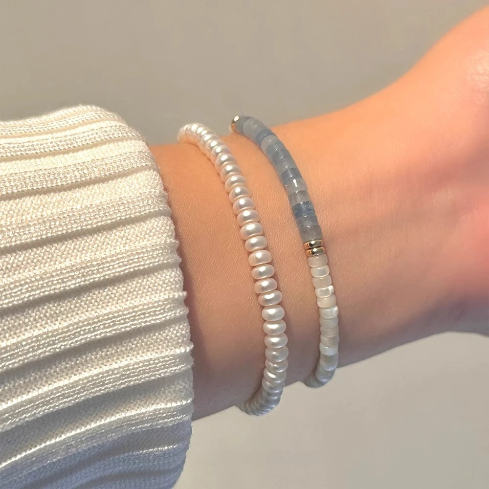 Sea Blue Butterfly Shell Bracelet for Women Natural White Butterfly Shell Elastic Niche Design Exquisite Layering Bead Accessory