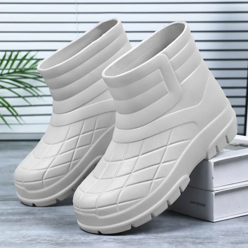 Mid-Calf Kitchen Rain Boots Anti-Slip Waterproof One-Piece Safety Shoes