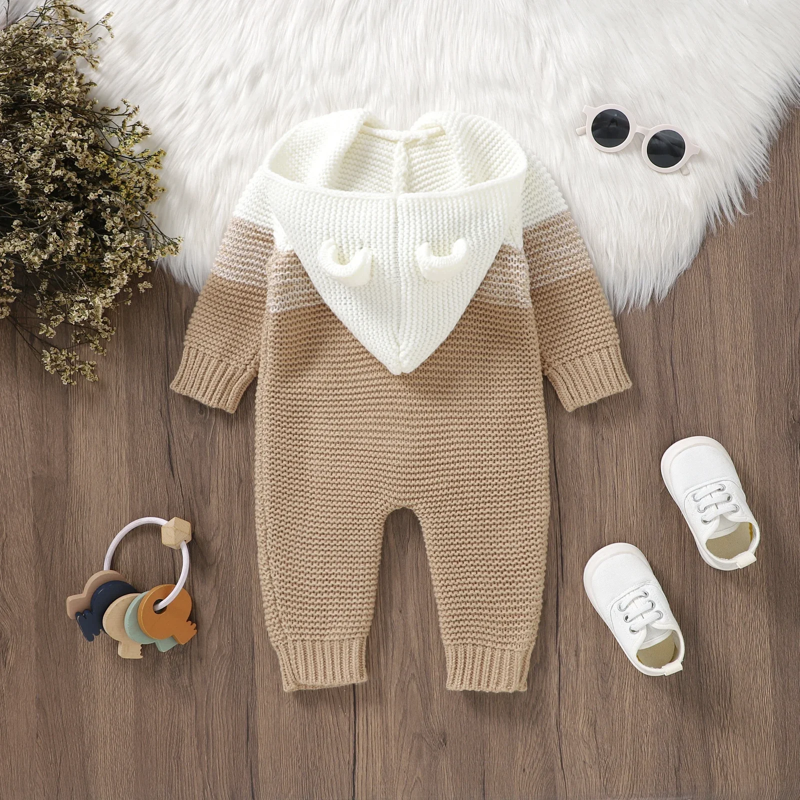 Autumn Winter Hooded Long Sleeve Infant Kids Boys Girls Jumpsuits Playsuits One Pieces Toddler Wear Newborn Baby Rompers Knitted