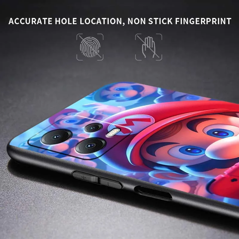 M-M-Mario Art أنيمي لشاومي ريدمي نوت 15 14 13 12 12S 11E 11 11S Pro Plus 4G 5G أسود ناعم غطاء من البولي يوريثان الحراري