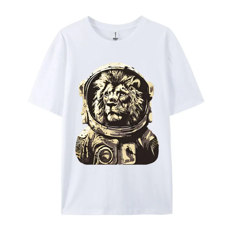 Lion Astronaut Vintage Space Travel S T-Shirts Men Hip Hop Casual Tee Shirts Brand Camisas Hombre Cartoon Harajuku T Shirt