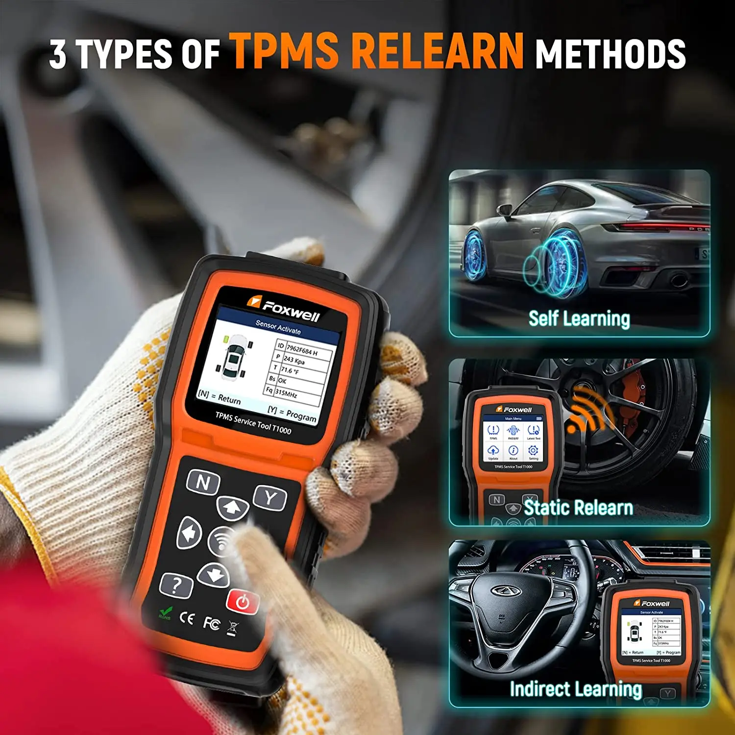 Foxwell T1000 Tpm Opnieuw Leren Activering Bandendrukbewakingssensor Programmeren Auto Tpms Reset Diagnostische Scan Tool