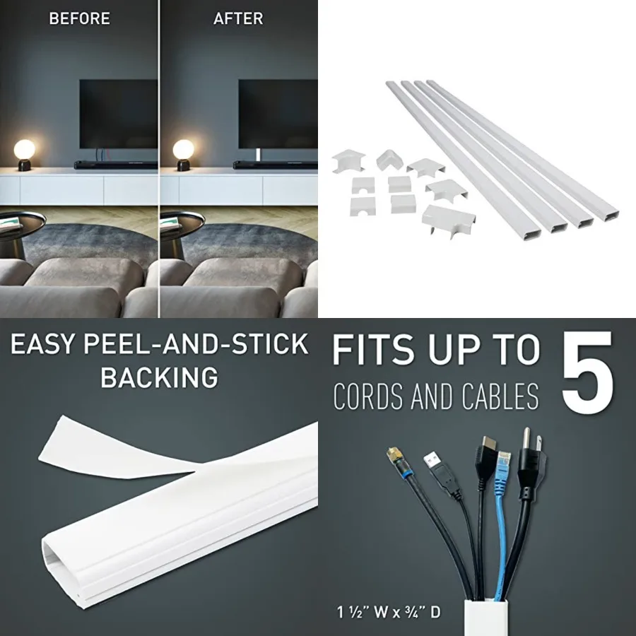 

Legrand C310 Cordmate III 10 Foot 11 Piece Cord Cover Kit, Organizer for Wall, Holds Up to 5 Cords or Cables, 45"L x 1.5"W, Whi