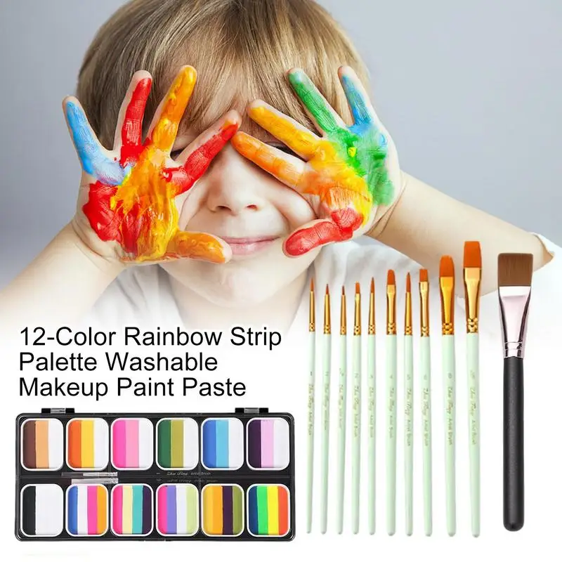 Regenbogen Palette Gesichts farbe 12 Farben Gesicht Körper malerei Pigmente Set profession elle wasch bare Körper kunst Malerei Palette Make-up-Kit