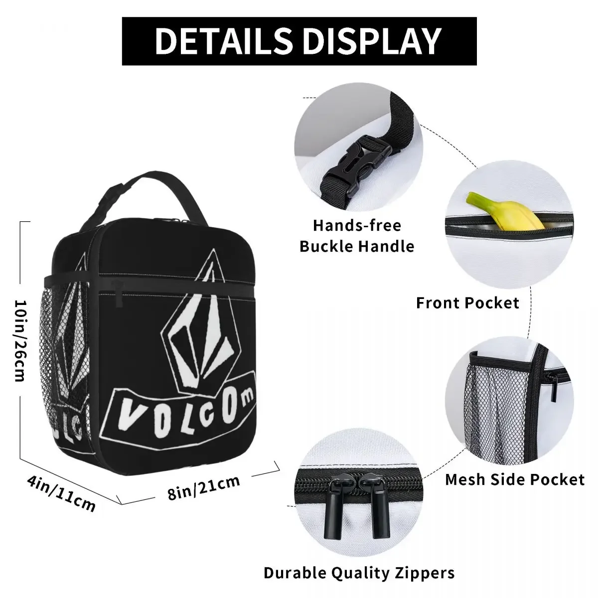 Volcom-Logo Thermal Insulated Lunch Bag for Office Portable Food Container Bags Men Women Thermal Cooler Lunch Boxes