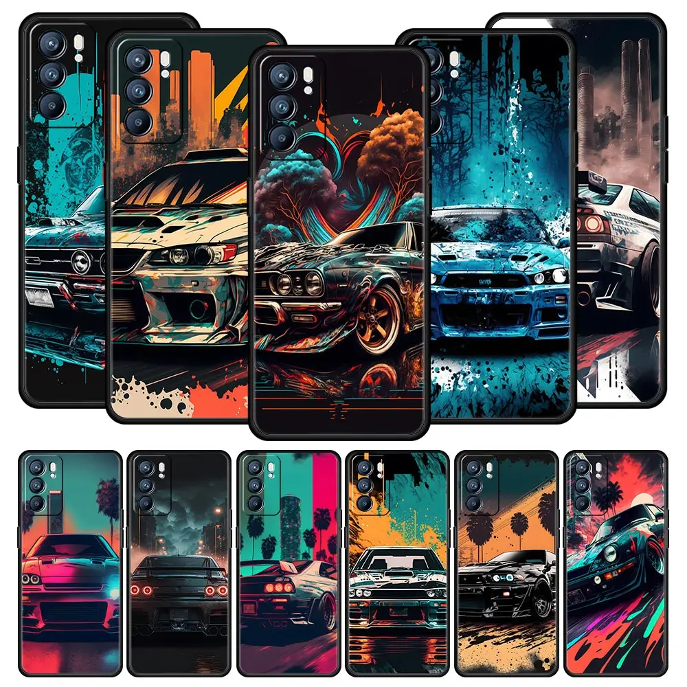 Sports Car JDM Tokyo drift Case For Oppo Find X6 Pro X5 A54 A53 A52 A9 A15 A95 A17 A16 A76 A74 A57 Reno7 Reno6 Pro Plus 5G Cover