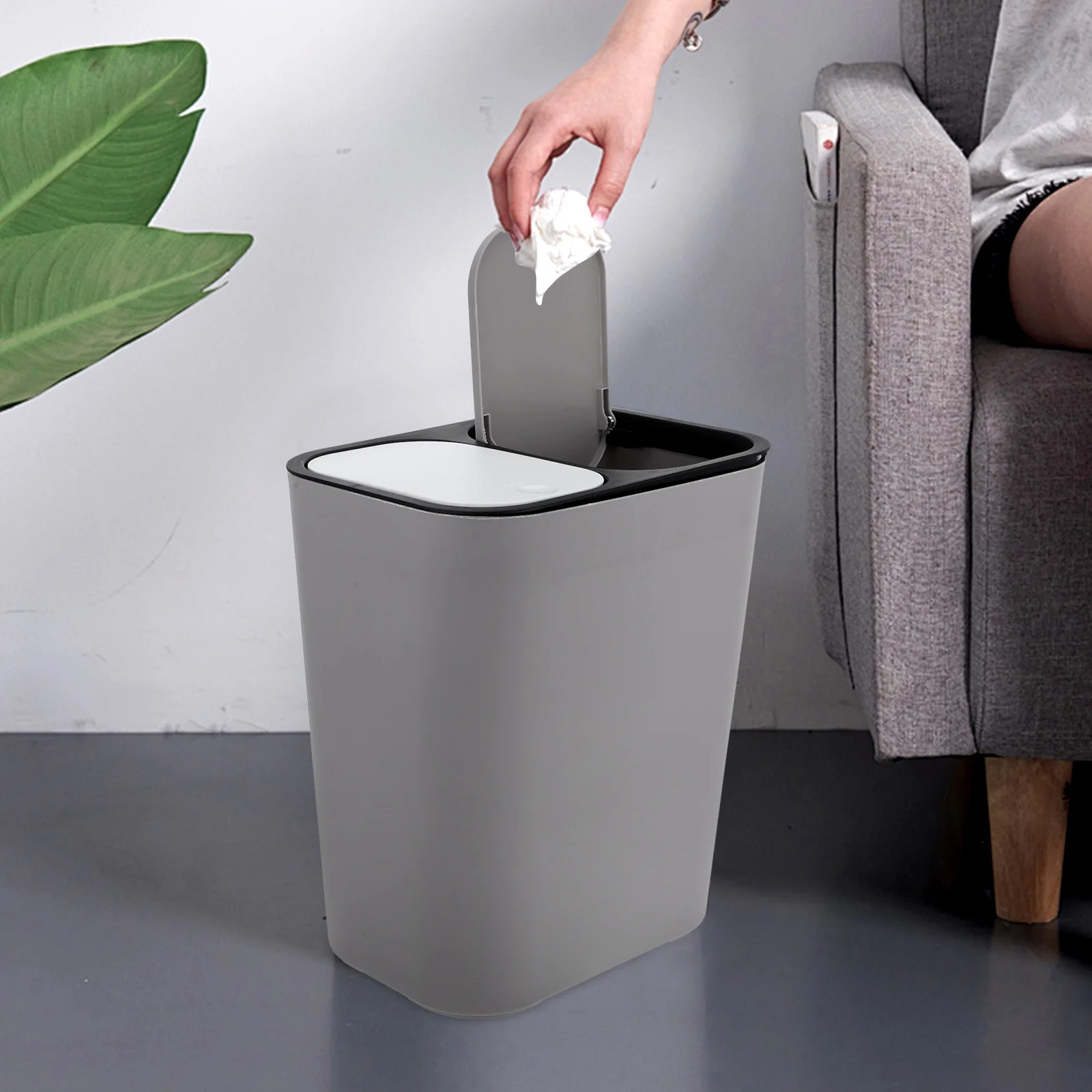 

Dry Wet Separation Trash Can Kitchen Recycling Waste Bin 2 Compartments Garbage Container Home Use Sturdy Structure