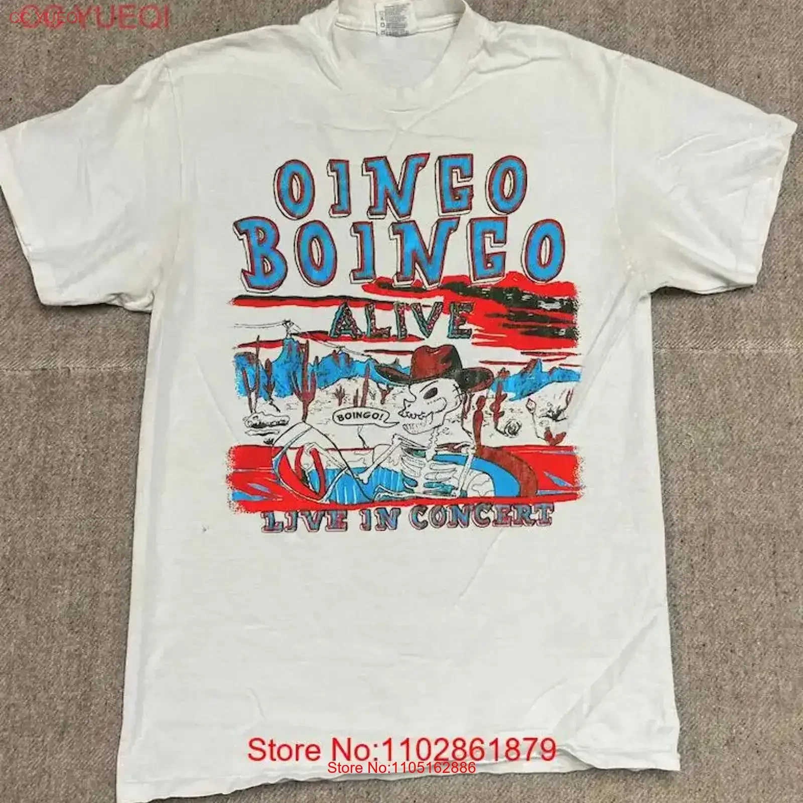 White T Shirt Vintage Oingo Boingo Live in Concert 80's  vintage Washed Stylish Slightly Soft Unisex Comfortable Casual