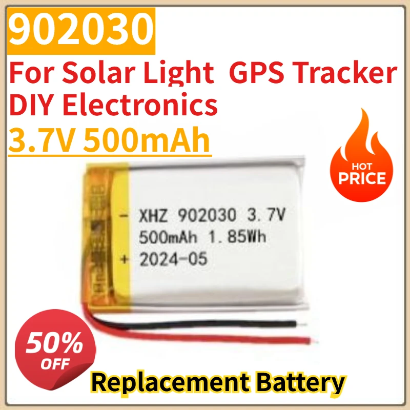 

High Quality New 500mAh 3.7V Li-Polymer Battery 902030 Rechargeable Cell for Solar Light GPS Tracker DIY Electronics