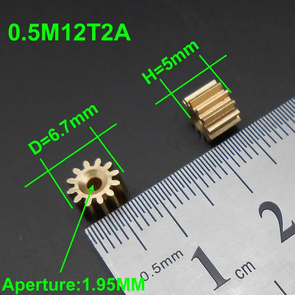 

1000Pcs/Lot 0.5M 12 Teeth Brass Gear Spur Pinion 0.5 Modulus T=12 Bore Aperture 2MM 1.95MM Model Accessories D 7MM X Height 5MM