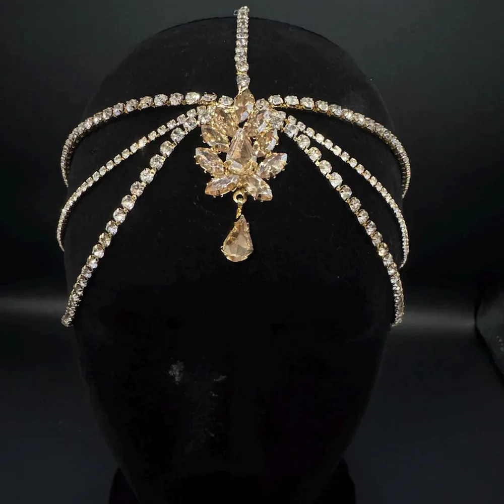 Bridal Forehead Hair Chain Sparkling Rhinestone Hairband Wedding Party Evening Hair Accessories Golden Water Drop Hair Jewelry