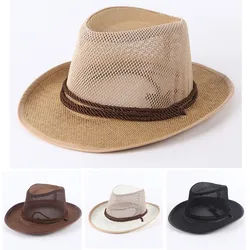 Outdoor straw hat men summer seaside beach hat western cowboy hat men's camping sun hat sunscreen sun hat