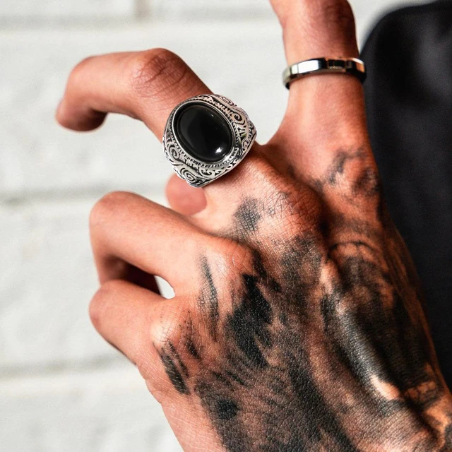 Men s Black Stone Signet Rings Silver Color Waterproof Stainless Steel Tribal Statement Ring Finger Gifts Jewelry AliExpress