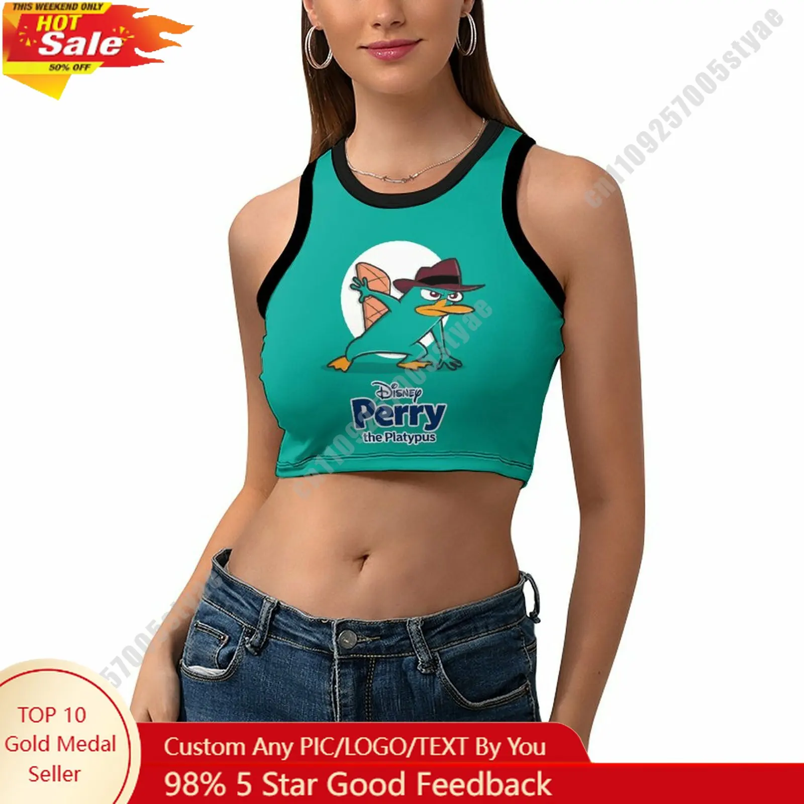 

Perry The Platypus Vest Disney Pattern Custom Photo Text Crop Tank Racerback Vest Personalized Graphic Sleeveless Crop Top