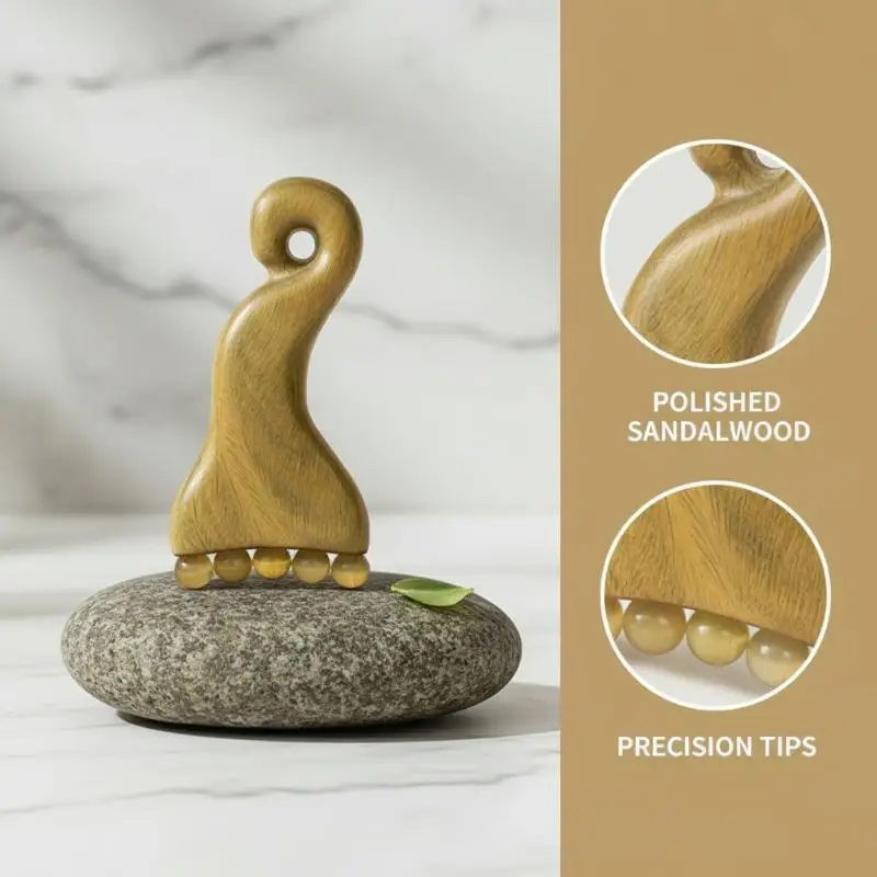 

Sandalwood Manual Face Massage Tool Sculpting Massager Ram Horn Beads Natural Facial Gua Sha Tool Skin Care Muscle Relaxation