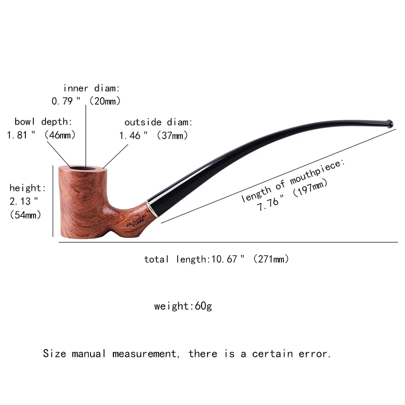 MUXIANG Handmade Tobacco Sandalwood Pipe Set: 1 solid wood bowl + 2 Interchangeable long and short pipe mouthpieces +  clean set