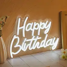 Chi-buy LED 네온 생일 축하 USB 전원 네온 사인 야간 조명 3D 벽 예술 침실 거실 장식 램프 표지판
