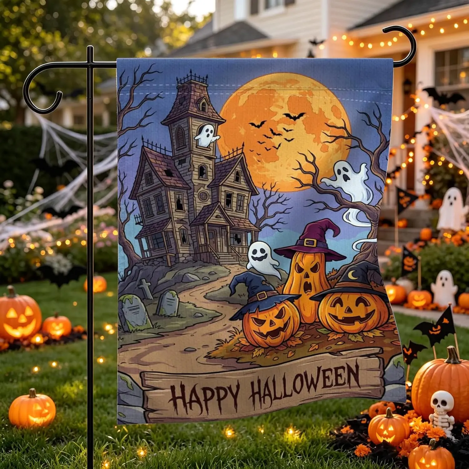 Happy Halloween Pumpkin Garden Flag 12×18 Inch Haunted House Ghost Flag yyi