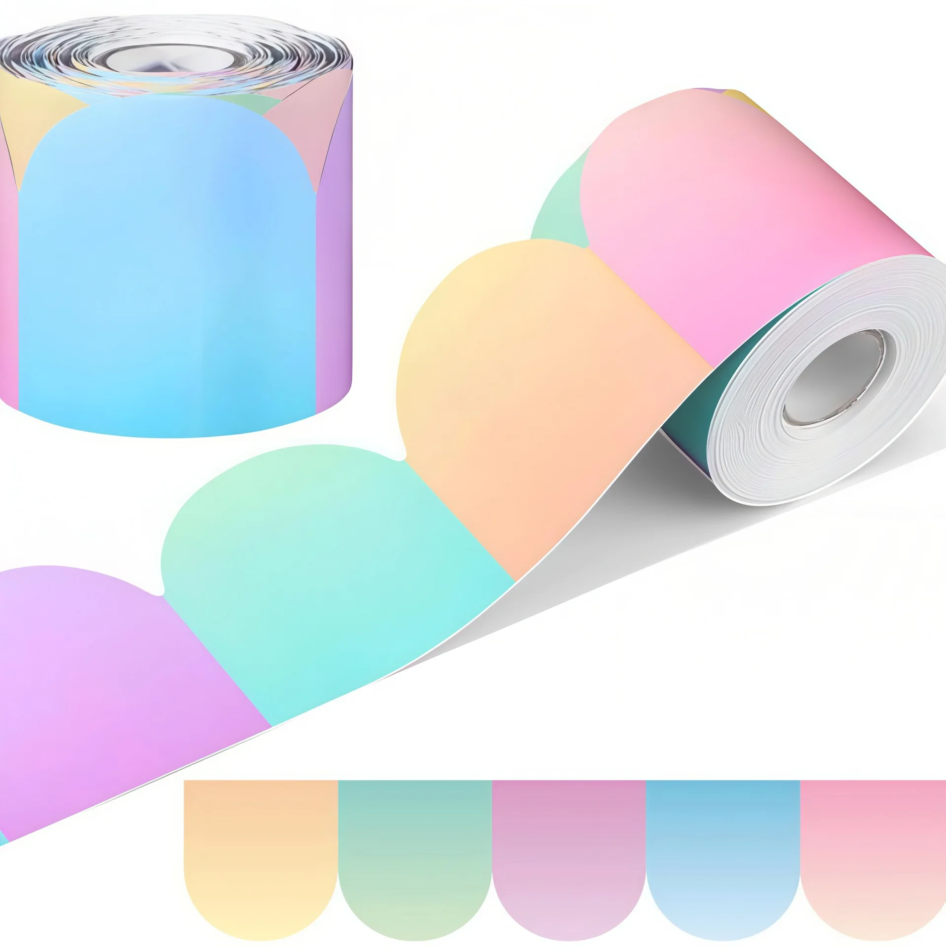 Pastel Rainbow Scalloped Bulletin Board Borders Self‑Adhesive Gradient Border Trim Stickers for Classroom Chalkboard Wall School