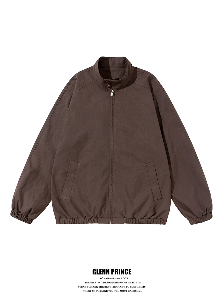 

Мужская винтажная однотонная куртка GPstudio с воротником-стойкой, свободного кроя, повседневная, модная, из полиэфирного волокна, с длинными рукавами и молнией