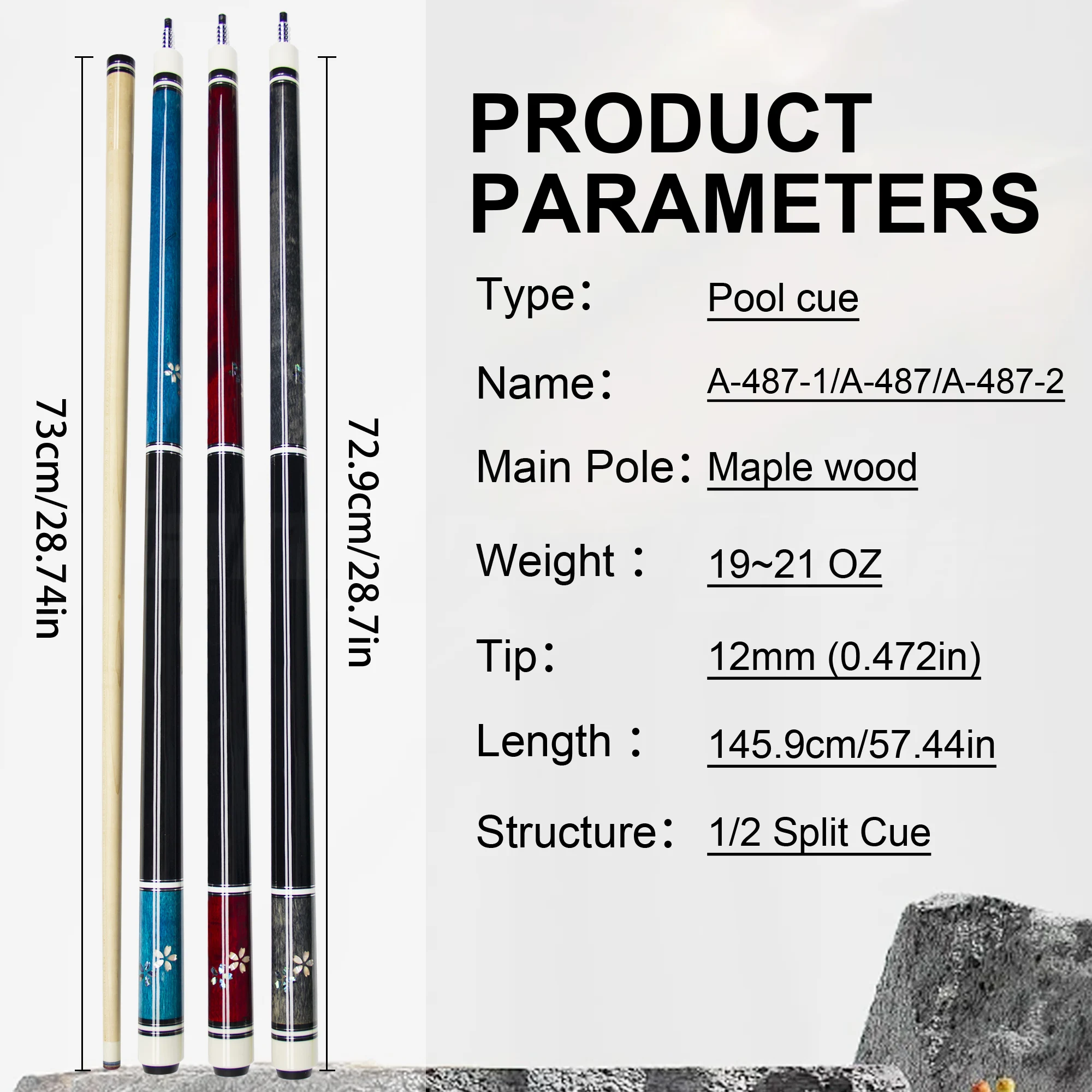57.44 inch Inlaid seashell maple wood billiards pool cue stick blue red gray options 12mm elastic tip durable straight sweatpro