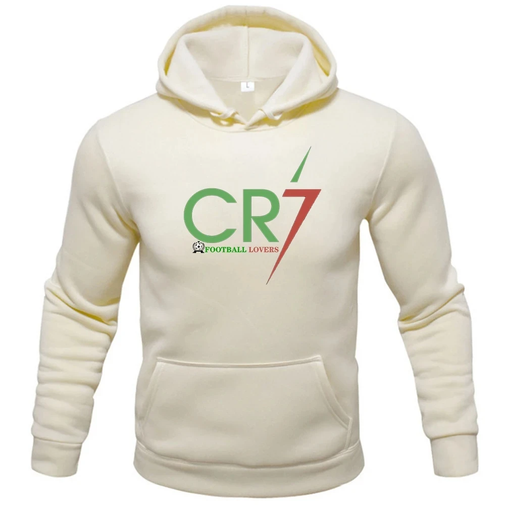 Men\'s Spring Autumn Fleece Hoodie Letter \'CR7\' Printed Pullover Football Fans Training Wear Hoodie New Plus Size Sports Fitness