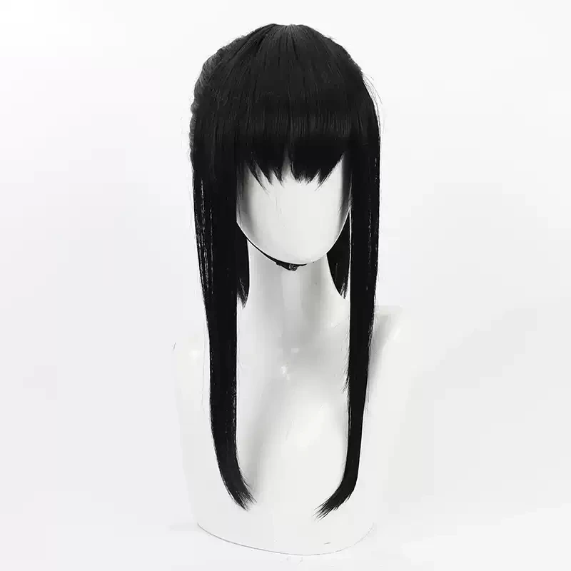 Fire Force Maki Oze Cosplay Wig 50cm Long Straight Black Ponytail Heat Resistant Synthetic Hair Halloween Party Role Play