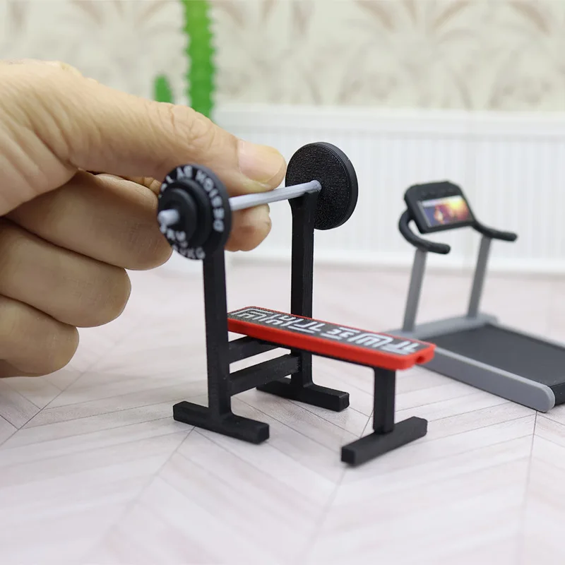 1:12 Scale Dollhouse Mini Gym Equipment Set,Treadmill& Weight Bench with Barbell Model,Realistic Fitness SceneDecor for Diorama