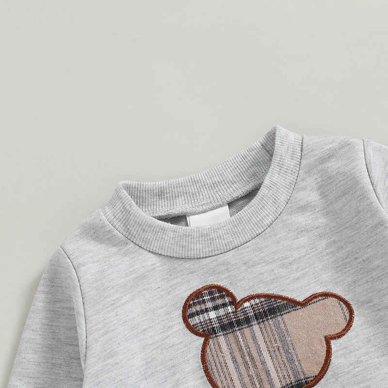 Toddler Boy Valentine s Day Outfits Teddy Bear Sweatshirt Long Sleeve Shirt Solid Long Pants Winter Spring Clothes