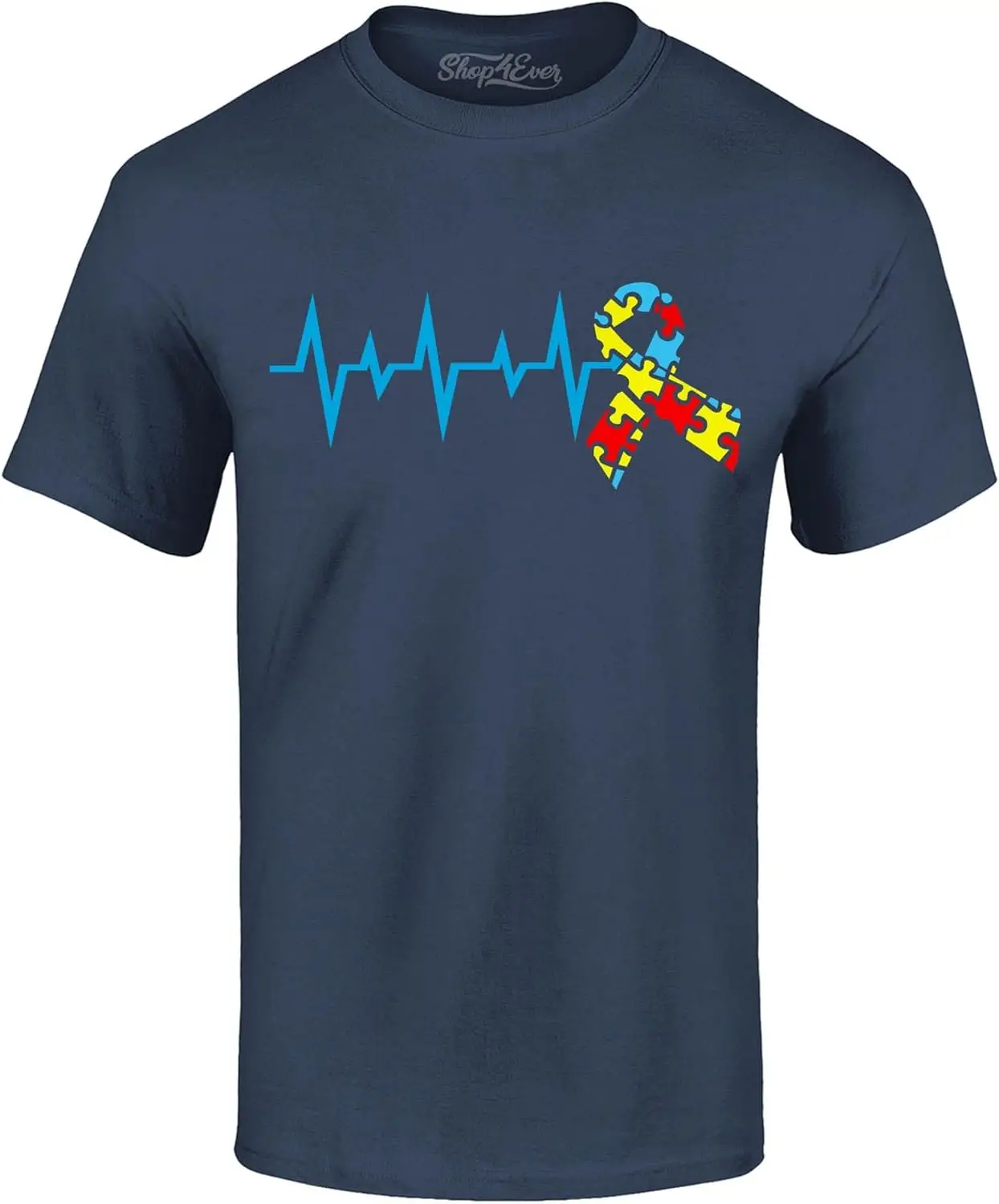 Shop4ever®Футболка с лентой-пазлом для осведомленности об аутизме сердцебиения