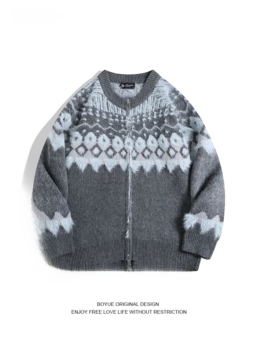 

Вязаный свитер на молнии в стиле ретро для мальчиков, осень-зима, мягкий уютный вязаный джемпер INS, повседневная одежда