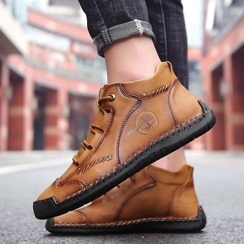 

Fashion Men Ankle Boots Handmade Mens Boots Lightweight Mens Designer Boots Outdoor Sneakers Leather Work Boots Plus Size 38-48