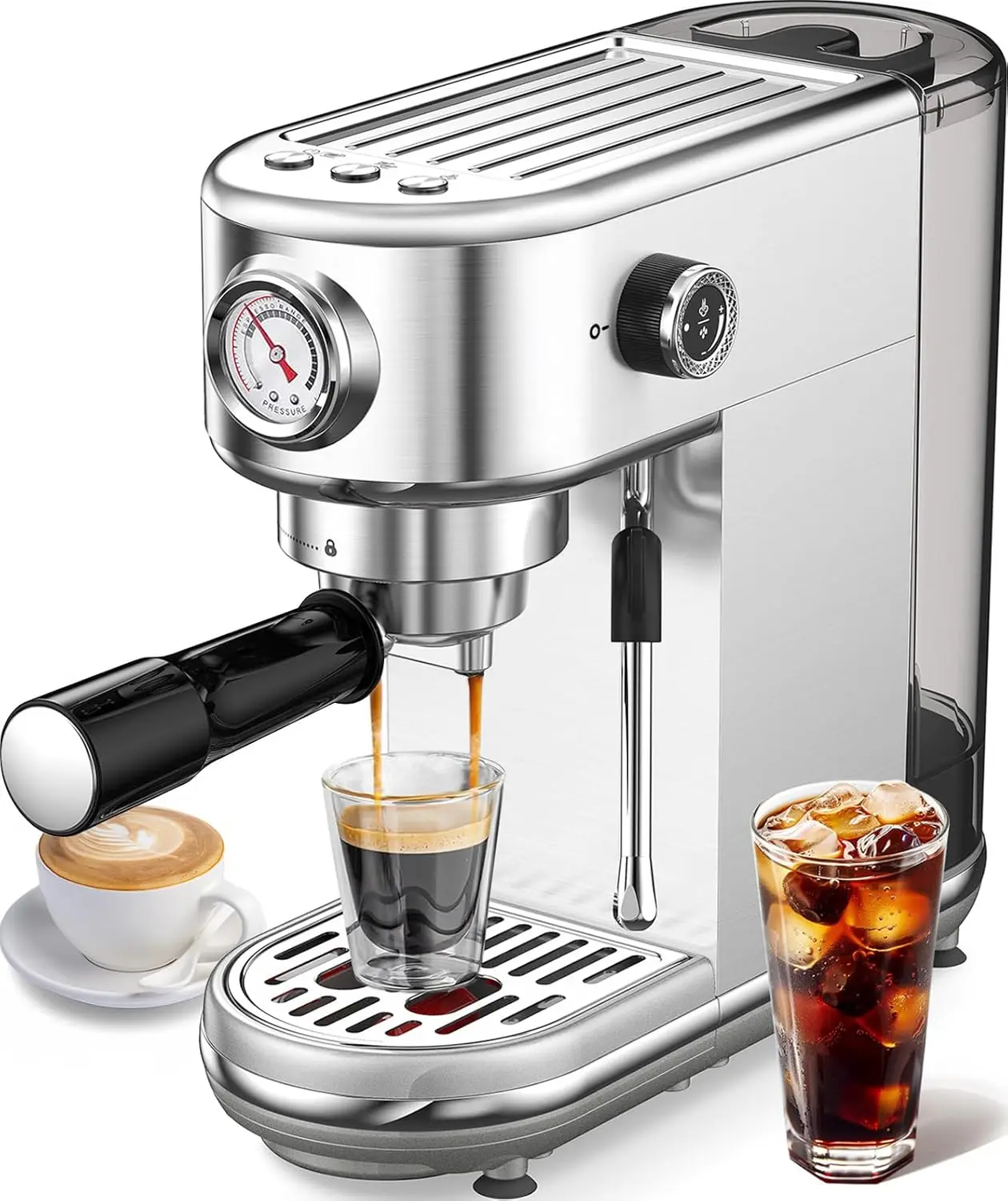 Espresso Machine with Milk Frother, 20 Bar Pressure Espresso Maker | with 44OZ Removable Tank, Compact Stainless Steel Coffee Ma