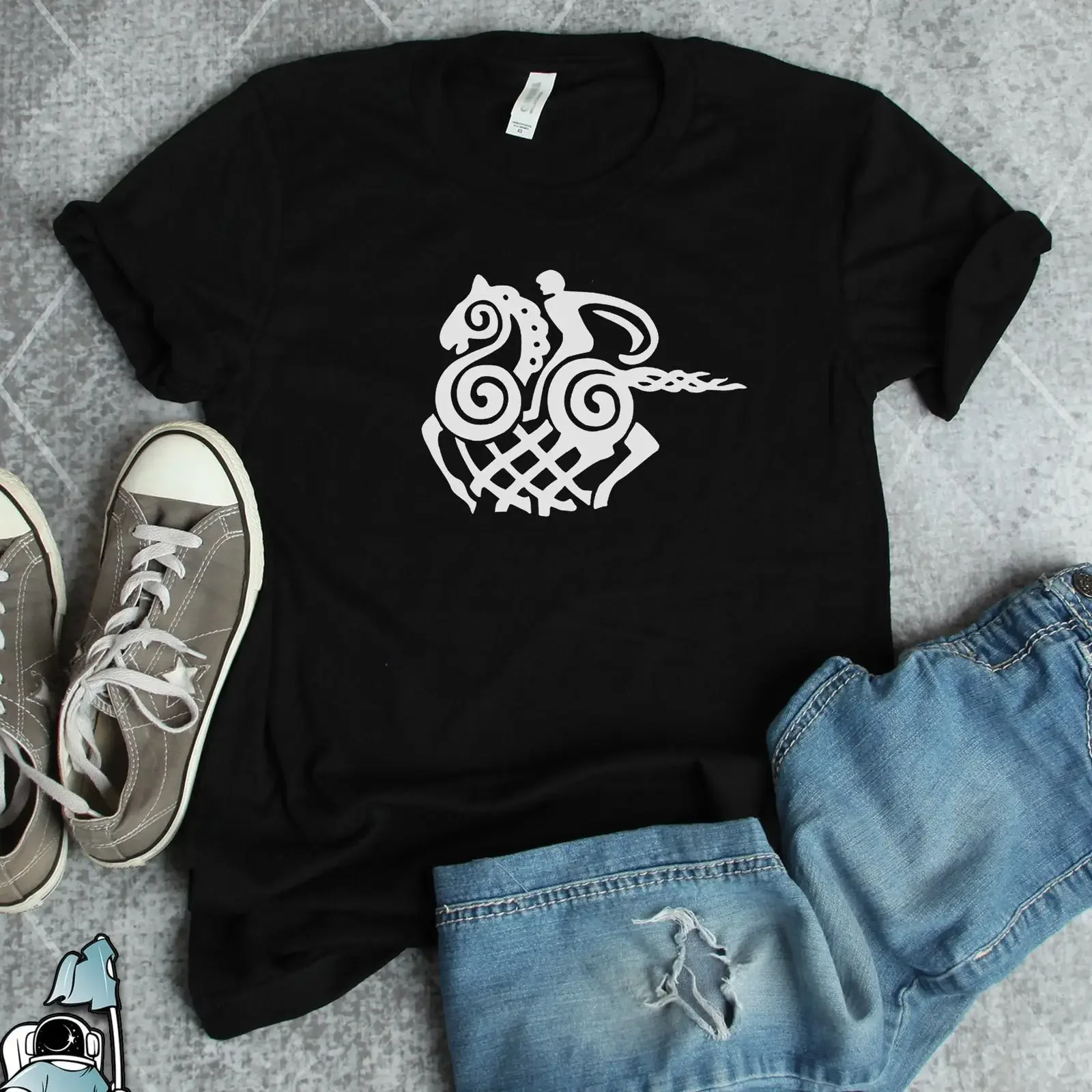 Viking Horse Sleipnir T Shirt Norse Mythology Runes History Art vintage Washed Breathable fashion Soft graphic designer clothes