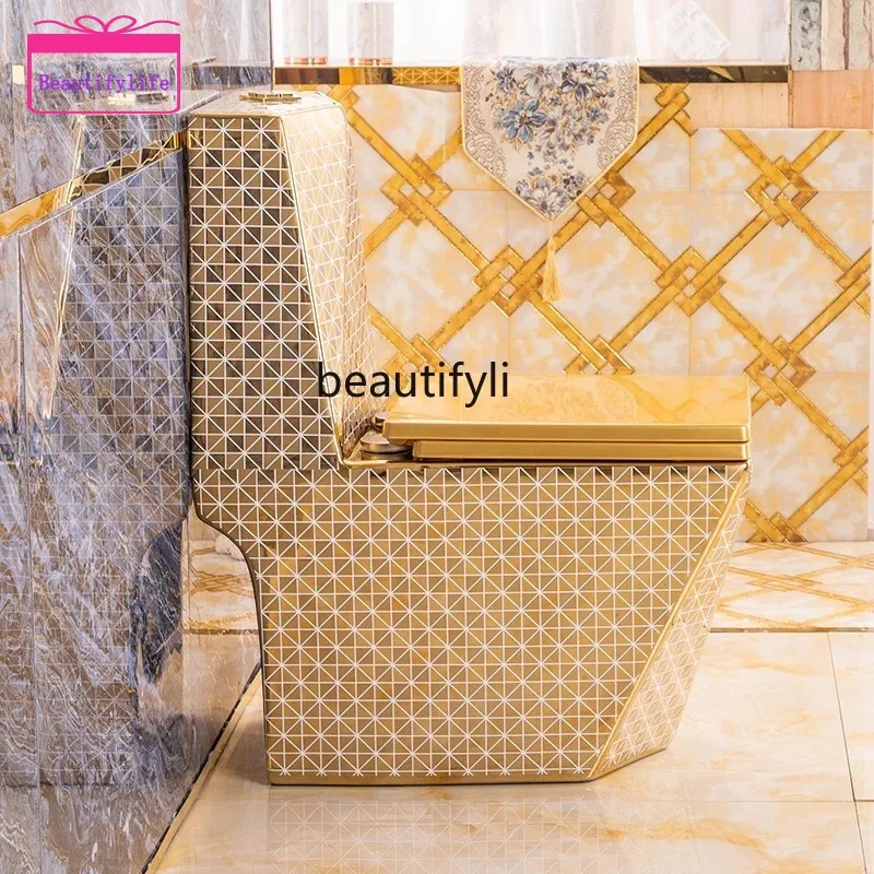 YL  gold Toilet Household European Style Light Luxury Creative Art Yellow gold Ceramic Siphon Toilet