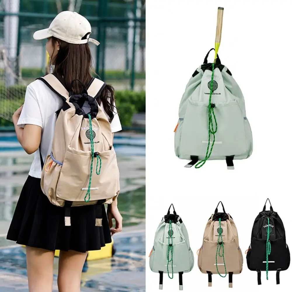 Large Capacity Sport Racket Storage Backpack Lightweight Nylon Fitness Shoulder Bag Tennis Tote Bag Drawstring Fitness Bag
