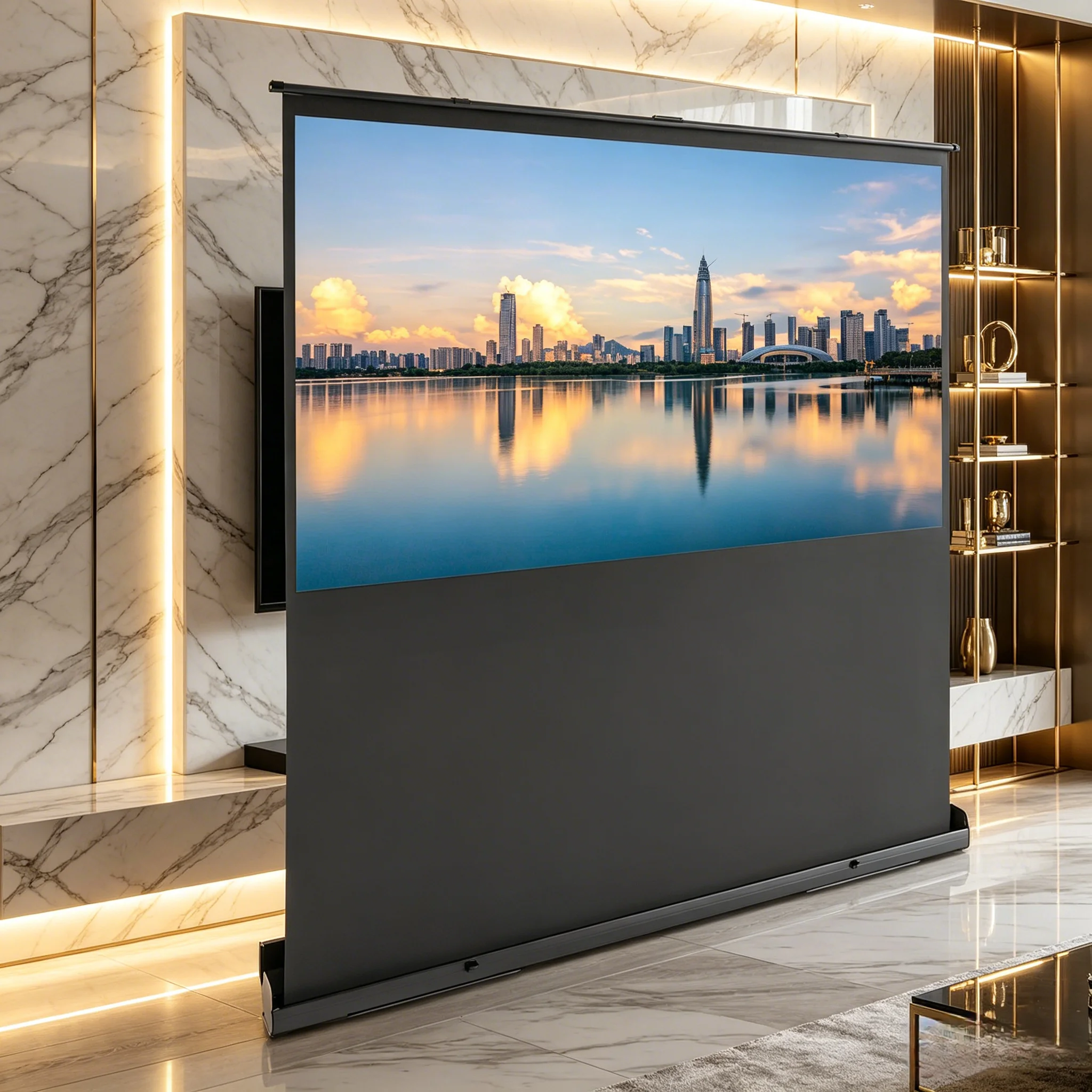 Image of Full HD 3D Aufrollbare Projektionsleinwand Tragbare Projektionsleinwand Boden-Projektionsleinwand Unterstützt 4K 8K HDR 80-Zoll Höhenverstellbar