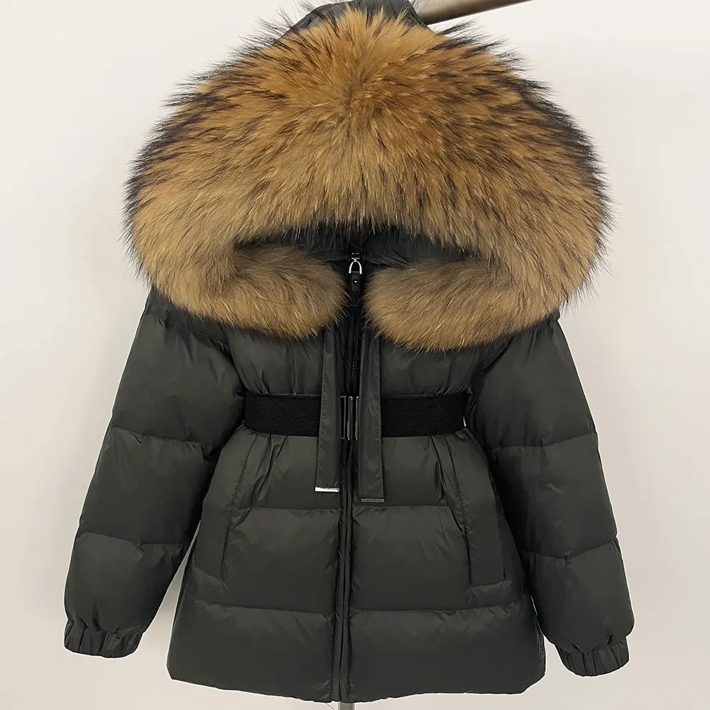 OFTBUY Enorme Vera Pelliccia di Procione Con Cappuccio 2024 Breve Piumino Delle Donne 90% Piumino D'anatra Cappotto di Inverno Femminile Piuma Parka Impermeabile