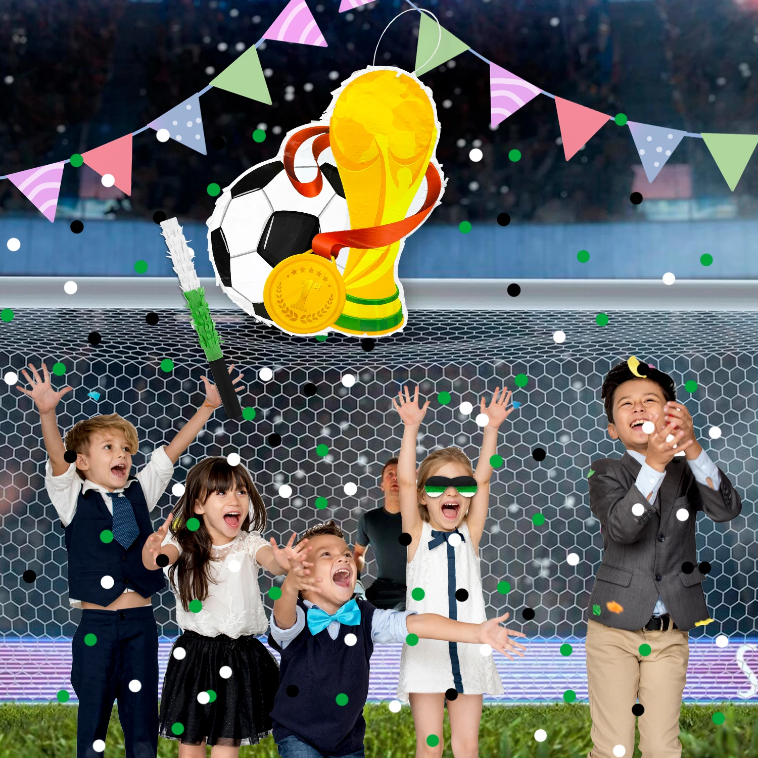 Soccer Ball Pinata, 4 Pcs Soccer Pinatas Bundle - 15.1''Soccer Theme Piñata,Soccer Party Pinata Stick&Games Blindfold etc