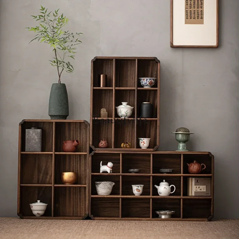 Walnut Shelf Tea Room Gaiwan Teapot Display