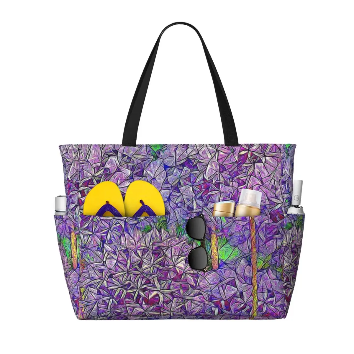 

Purple Allium Watercolor Effect Mosaic Beach Travel Bag, Tote Bag Customizable Adult Daily Birthday Gift Multi-Style Pattern